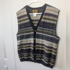 VINTAGE 90' Men Sleeveless Cardigan Size  L 100% Wool Unisex Buttons Closure